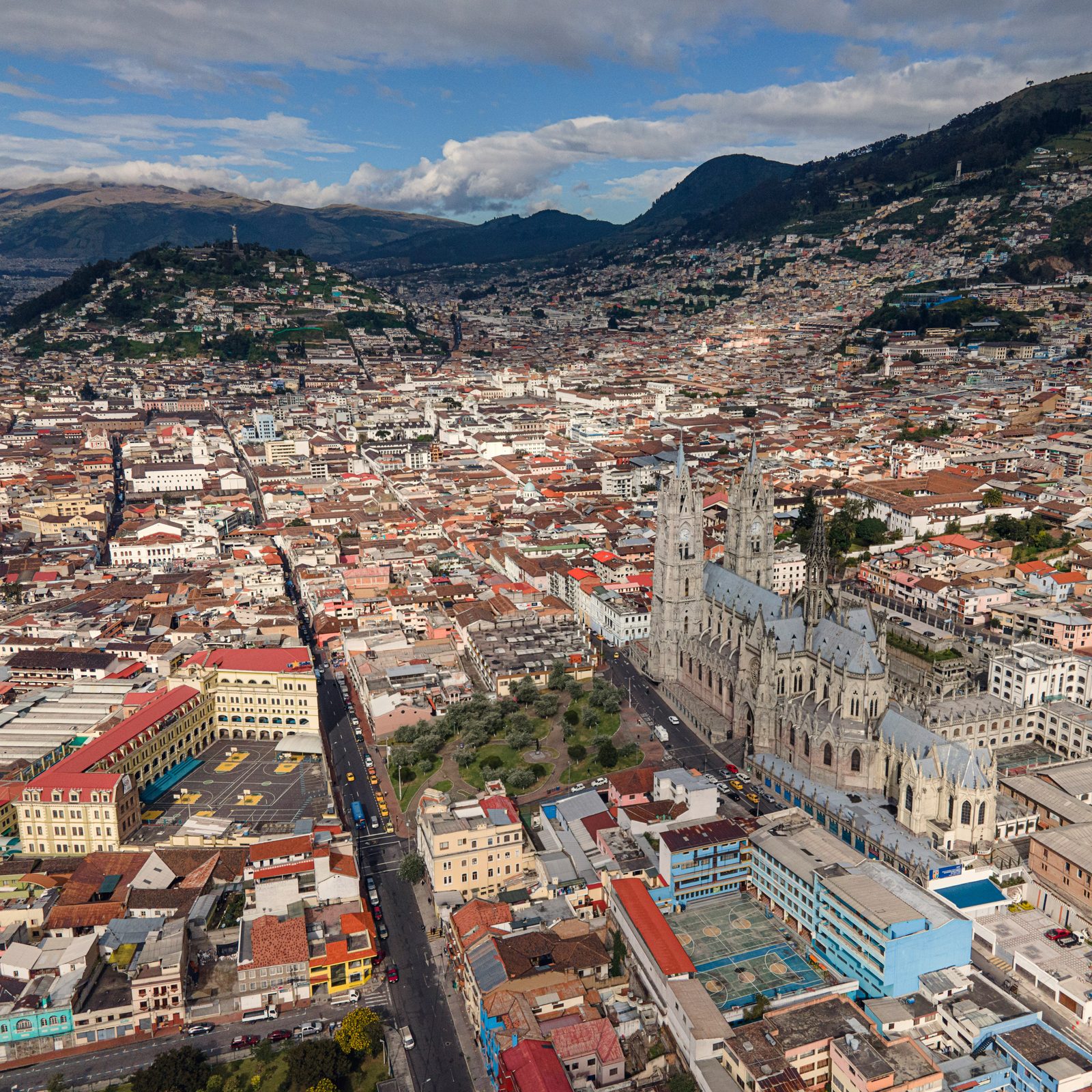 Aerial view of the historic centre of Quito, Ecuador